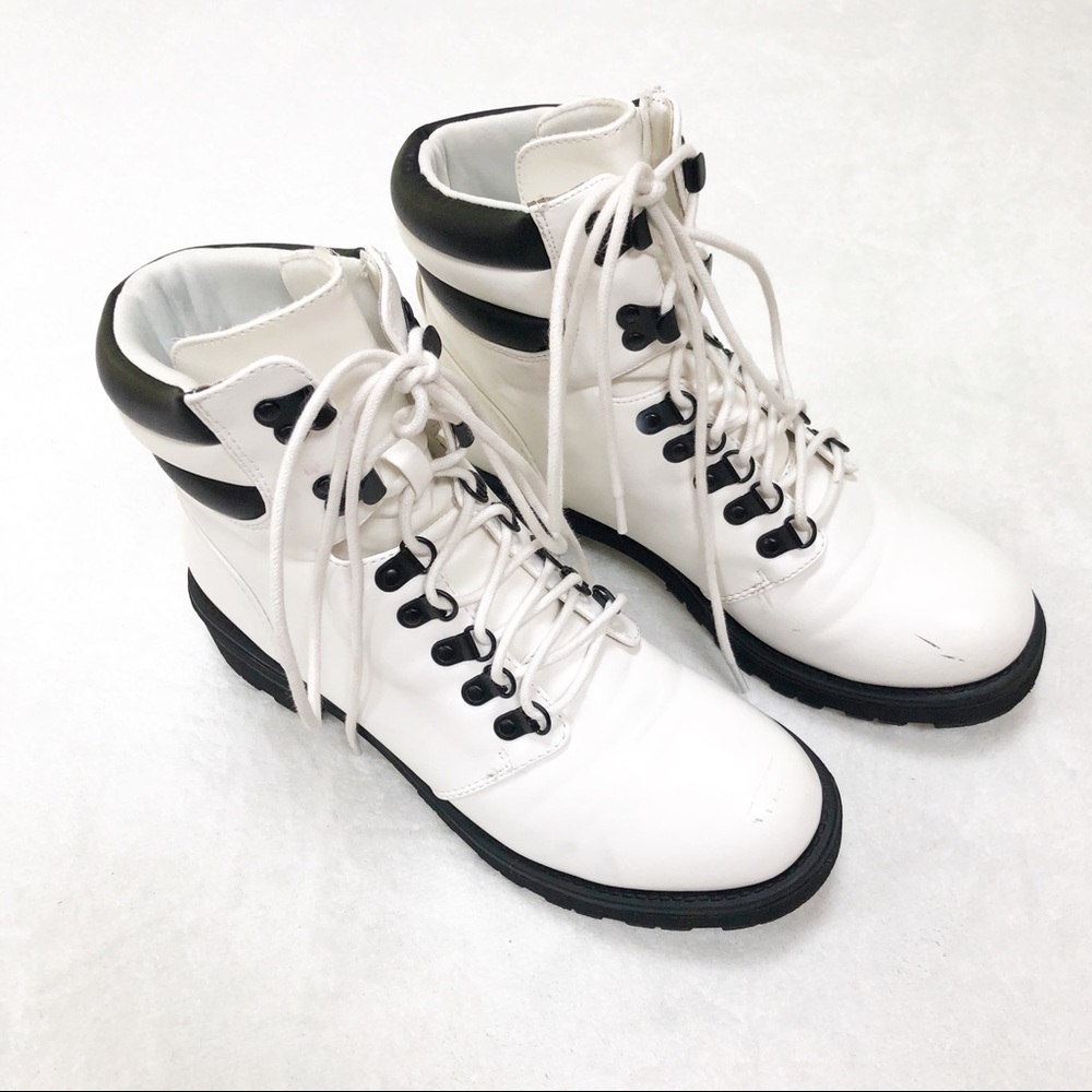 Mia Black and White Combat Boots